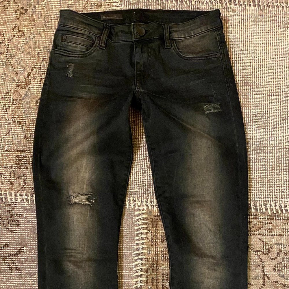 KUT from the Kloth MIA Toothpick Skinny Jeans, Vintage Black Distressed, Size 4
